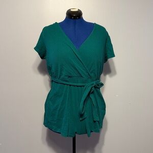 SHEIN Curve emerald Green Ribbed faux wrap romper 1XL